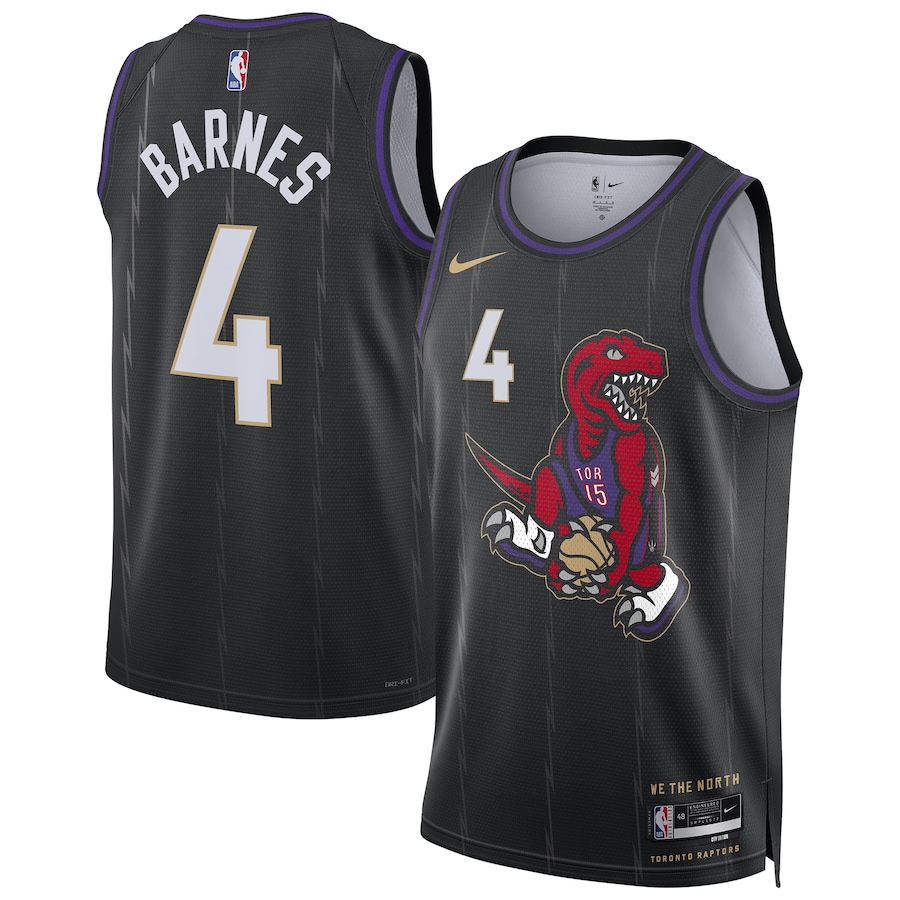 Men Toronto Raptors 4 Scottie Barnes Nike Black City Edition 2024-25 Swingman Player NBA Jersey